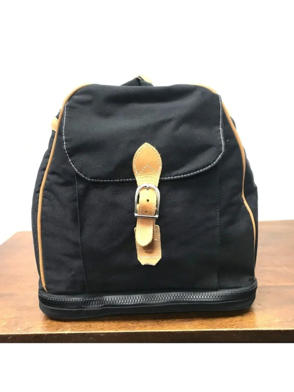 ATHALON Black Canvas Duffle Bag Shoulder Strap Expandable Leather Trim 19X15X13